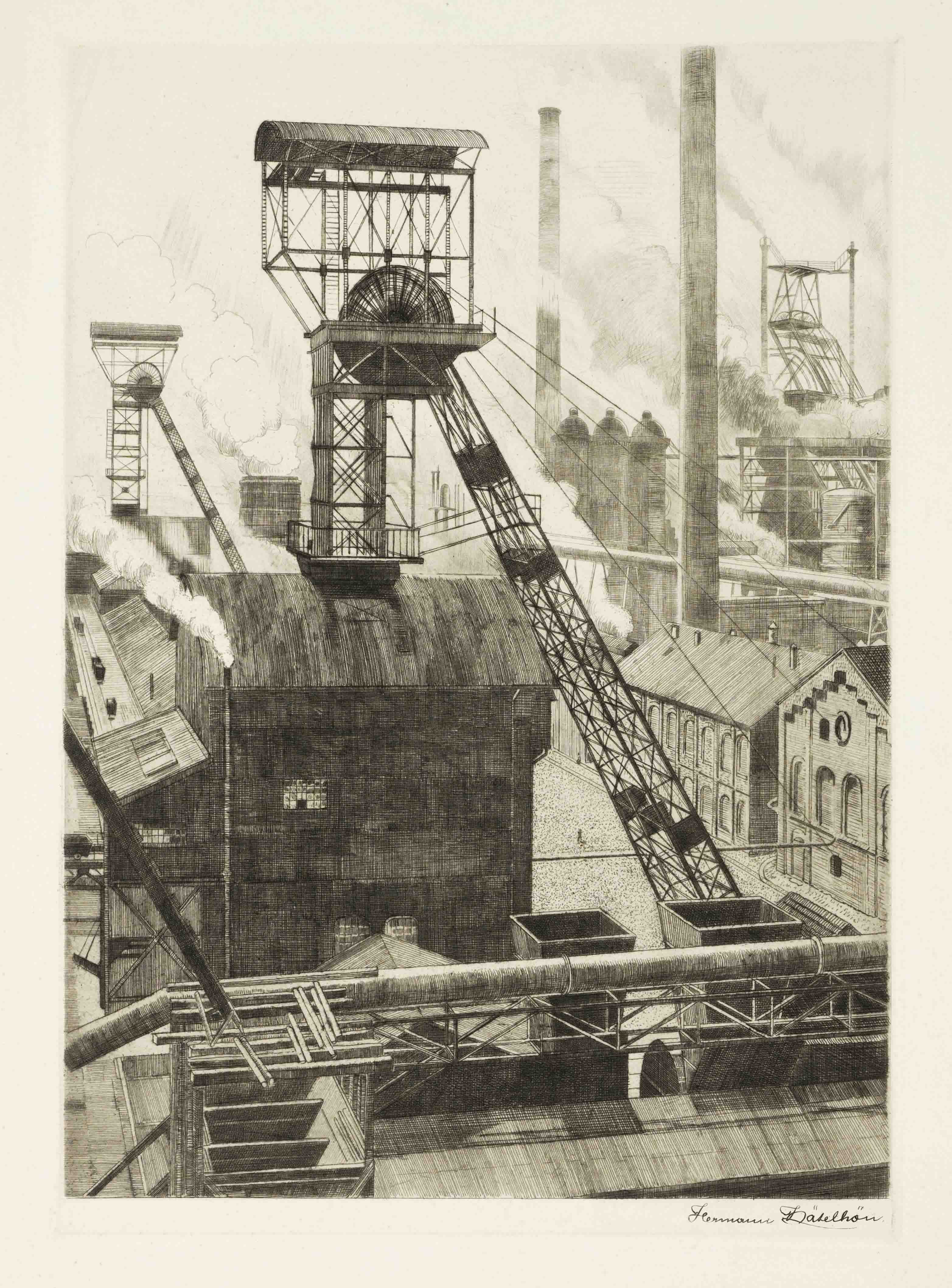 Mixed lot of 10 etchings by various artists, 1st half of the 20th century, on the subject of mining, - Image 2 of 5