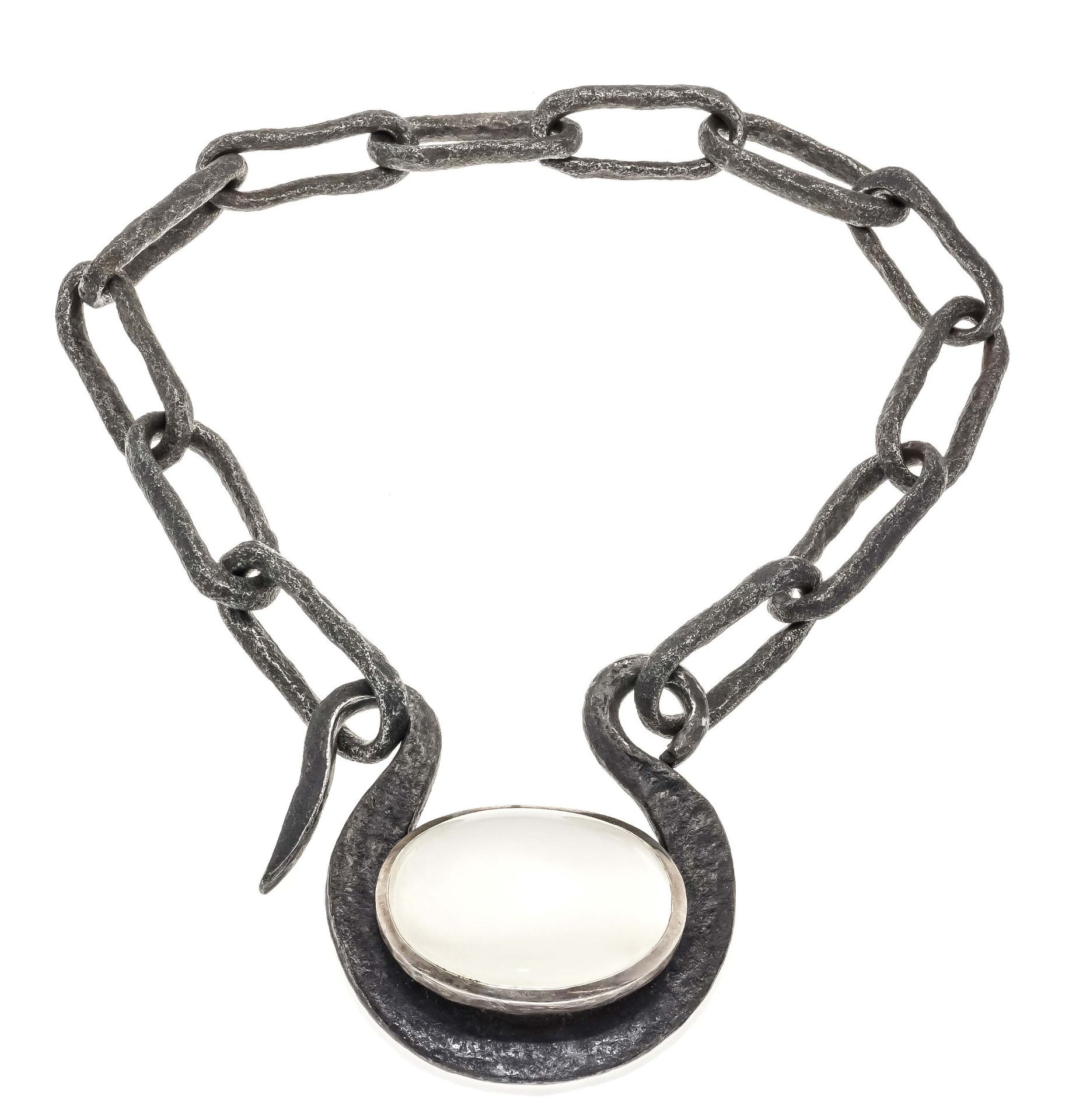 Opulent Günter Krauss design necklace with a moonstone cabochon 270 ct set in silver 925/000,