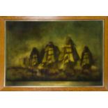 Historical naval scene ''Battle of Trafalgar'', dark print after a 19th century engraving, framed