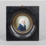 Round miniature, c. 1795/1800, polychrome tempera painting on a bone plate. A young man with