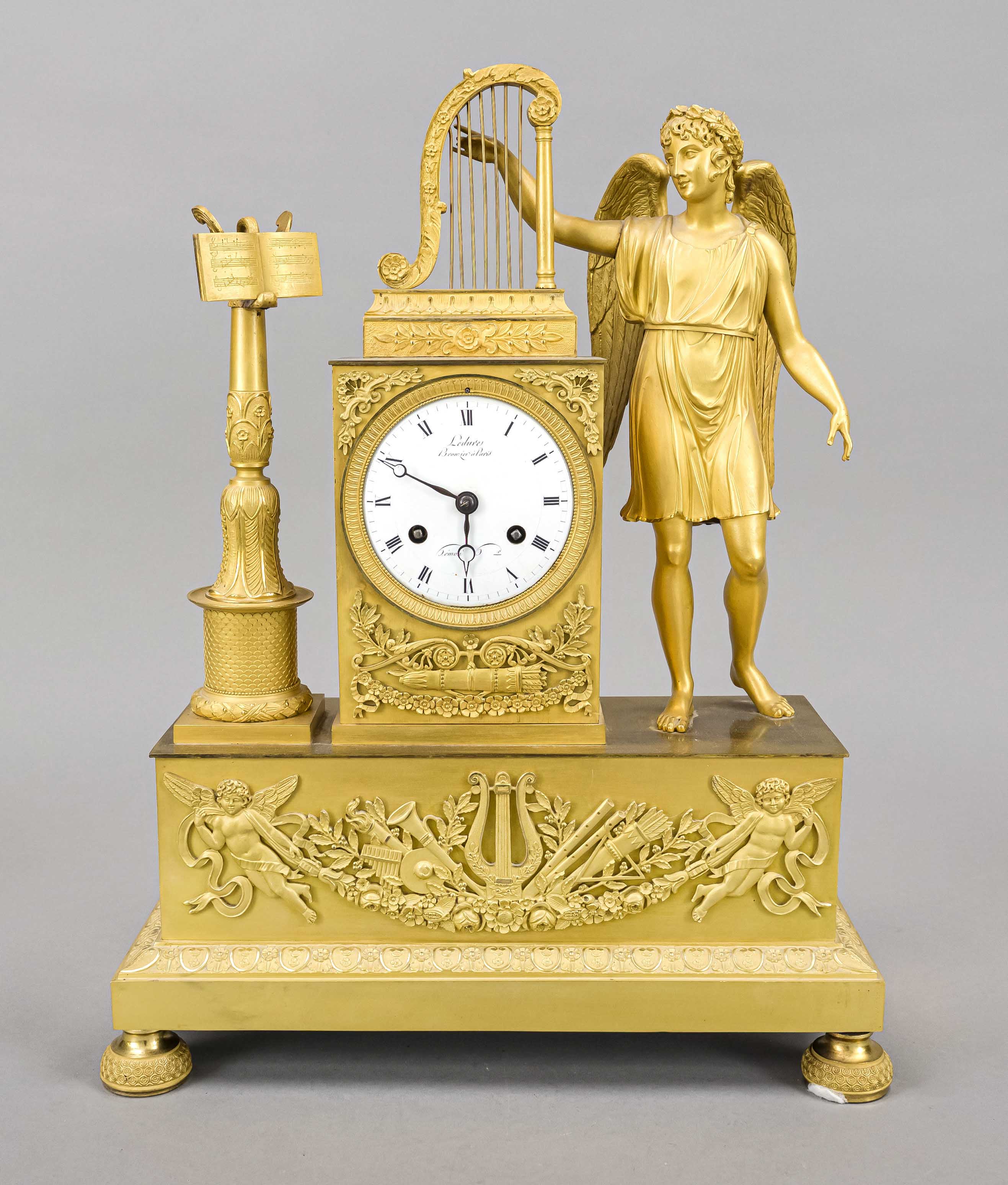French Empire mantel clock, marked ''Pierre-Victor Ledure & Claude Hémon Paris'', fire-gilt