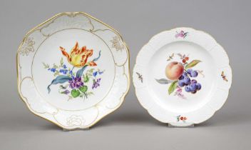 A fruit plate and bowl, Meissen, 1x pommel swords 1850-1924, 1st century, 1x mark after 1934,