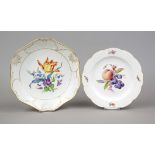 A fruit plate and bowl, Meissen, 1x pommel swords 1850-1924, 1st century, 1x mark after 1934,