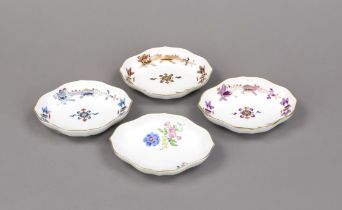 Four small bowls, Meissen, 20th century, mostly 1st choice, oval shape with beveled rim, 3x court