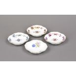 Four small bowls, Meissen, 20th century, mostly 1st choice, oval shape with beveled rim, 3x court