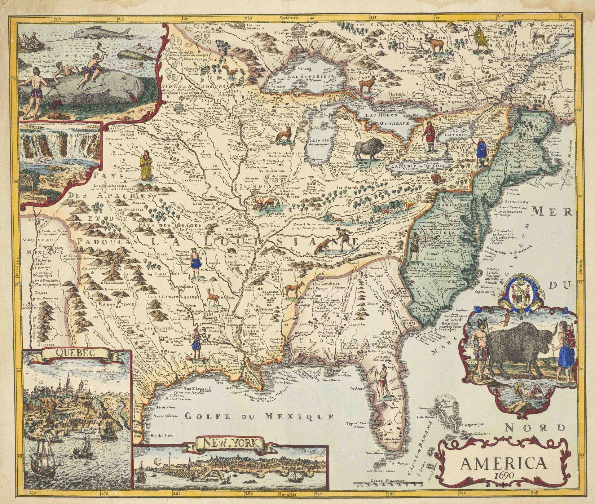 Curious map of America in the style of the 17th century, ''America 1690'', probably lithograph on