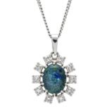 Opal-diamond pendant WG 585/000 with an oval opal triplet 9.7 x 7.4 mm in a blue-green play of