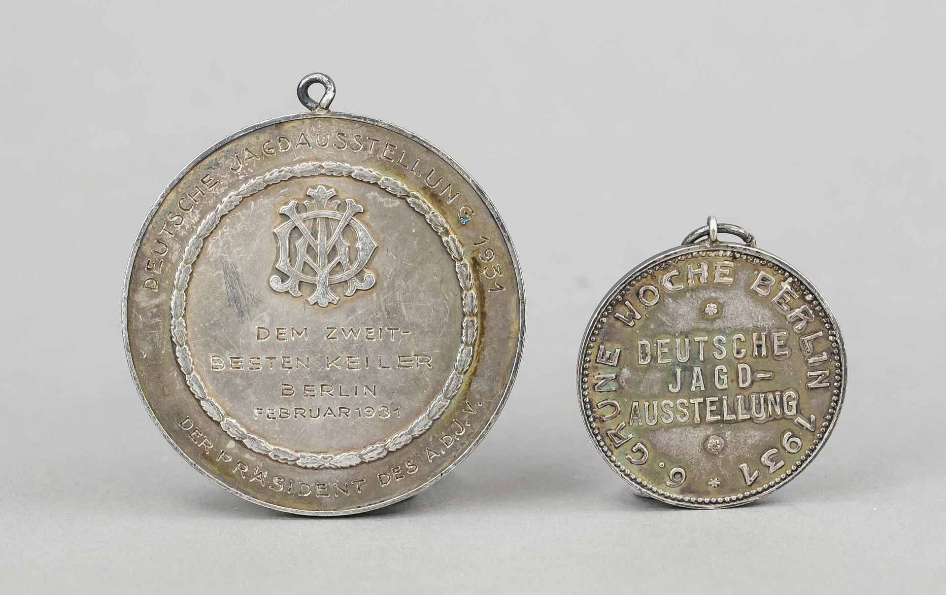 2 Berlin hunting medals, 1930s, silver sieves One from ''Allgemeiner Deutscher Jagdschutzverein - Image 2 of 2