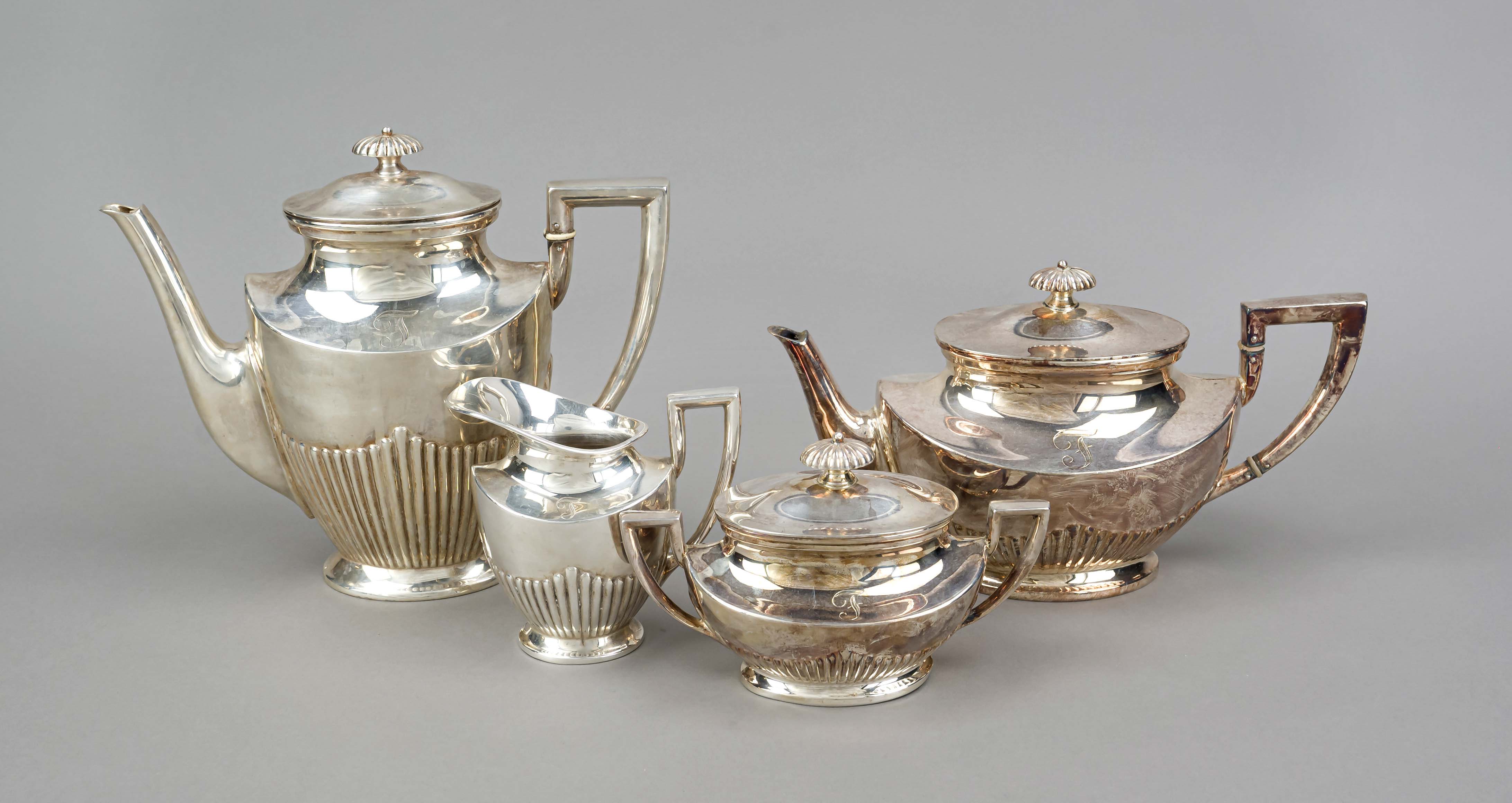 Four-piece tea and coffee pot, German, 20th century, maker's mark Gebr. Kühn, Schwäbisch Gmünd,