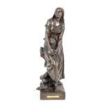 Eugène Laurent (1832-1898), Jeanne d'Arc, praying and in a long dress, large, brown patinated bronze