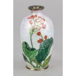 Small ginbari cloisonné vase, Japan, early 20th century, blossoming flowers and large leaves on a
