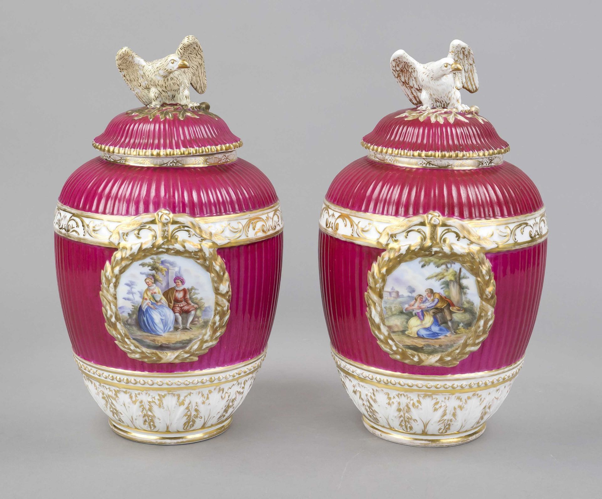 Pair of lidded vases, KPM Berlin, marks 1830s, 1st choice, designed by Friedrich Elias Meyer (1723 -