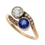 Toi et Moi ring GG/WG 750/000 with a round faceted sapphire 5.0 mm blue, transparent (presumably a