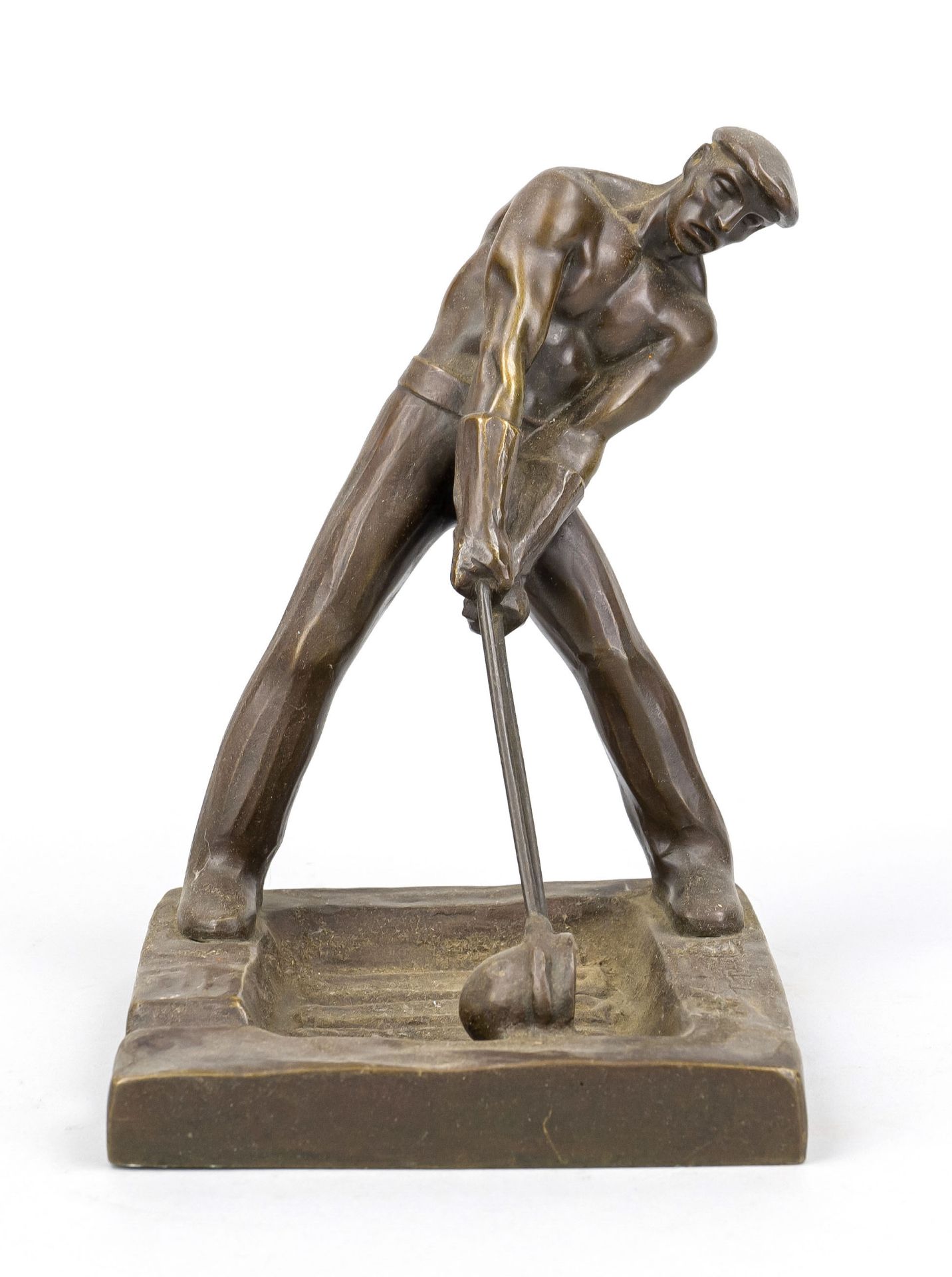Heinrich Krippel (1883-1945). figural ashtray with a standing iron caster on a square plinth with