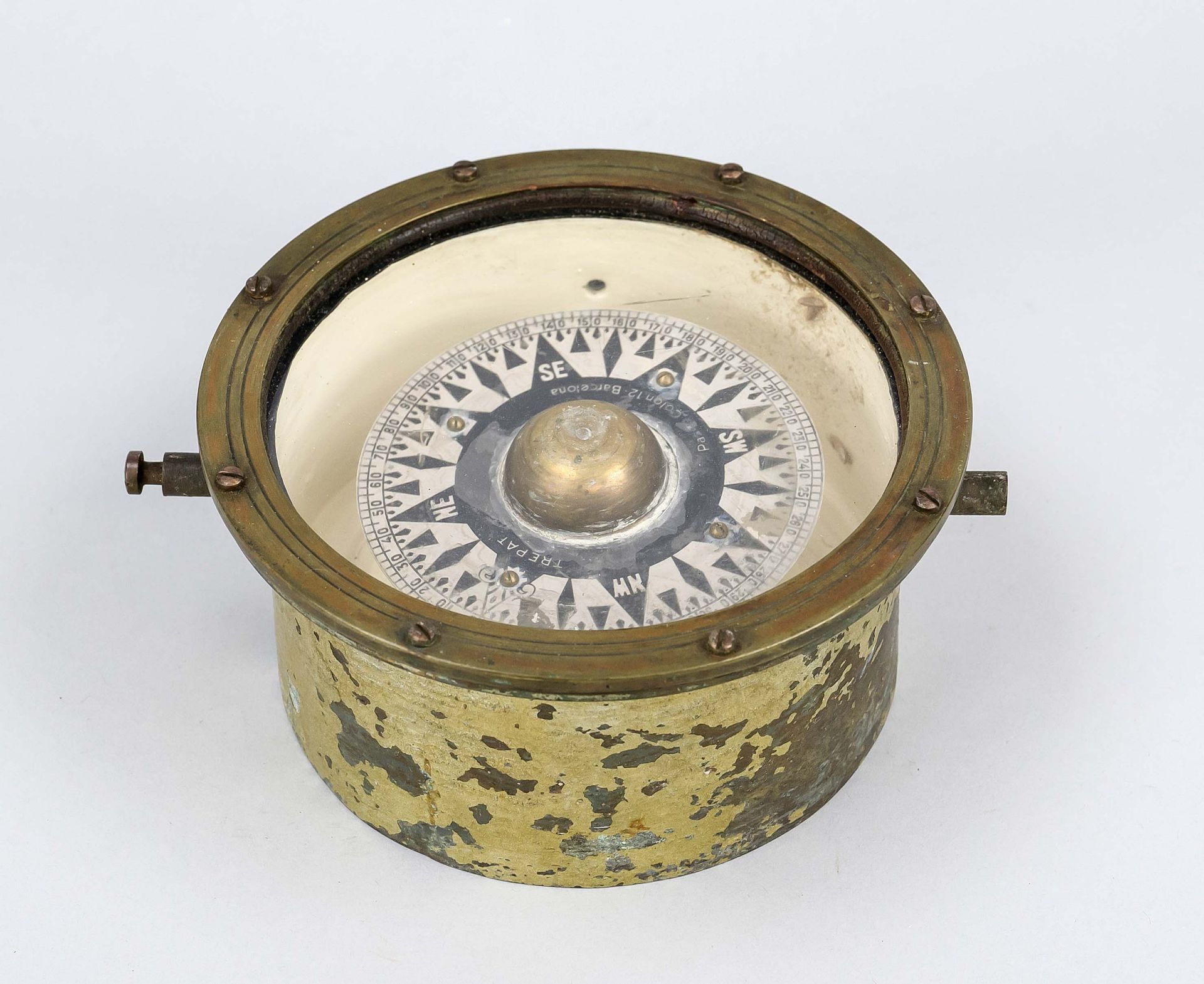 Compass, c. 1900, marked TREPAT/Barcelona, brass case, d. 16 cm