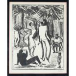 signed Klippel, graphic artist mid 20th century, two large lithographs with figurative scenes: