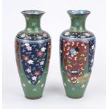 A pair of cloisonné vases, Japan, c. 1900 (Meiji), rubbed and chipped, h. 26 cm