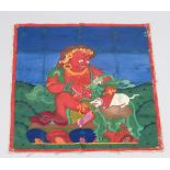 Jambhala? with rat, Tibet? Mongolia?, 19th/20th century, polychrome pigments on cloth. USSR import-