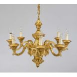 Magnificent ceiling lamp, 20th century, bronze. Octagonal console, ornamented. 8 chandelier arms