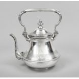 A large tea kettle, probably German, late 19th century, silver 13 solder (812.5/000), circular