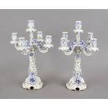 Pair of candlesticks, 5-flame, Sandizell, Bavaria, 20th century, after the Dresden model, the