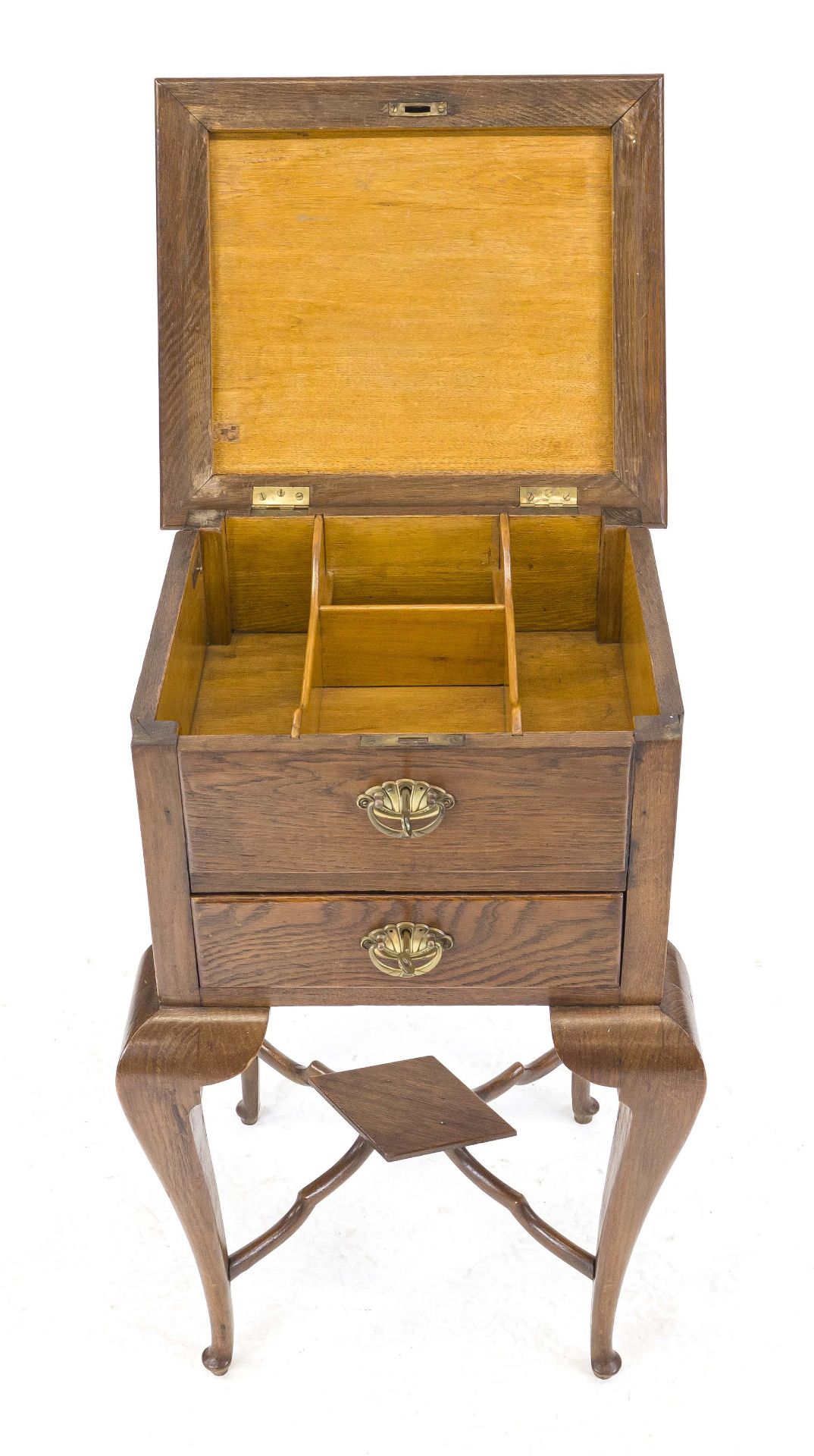 Handicraft/sideboard cabinet, 19th century, oak, body on curved frame with drawer, drawer fronts and - Image 2 of 2