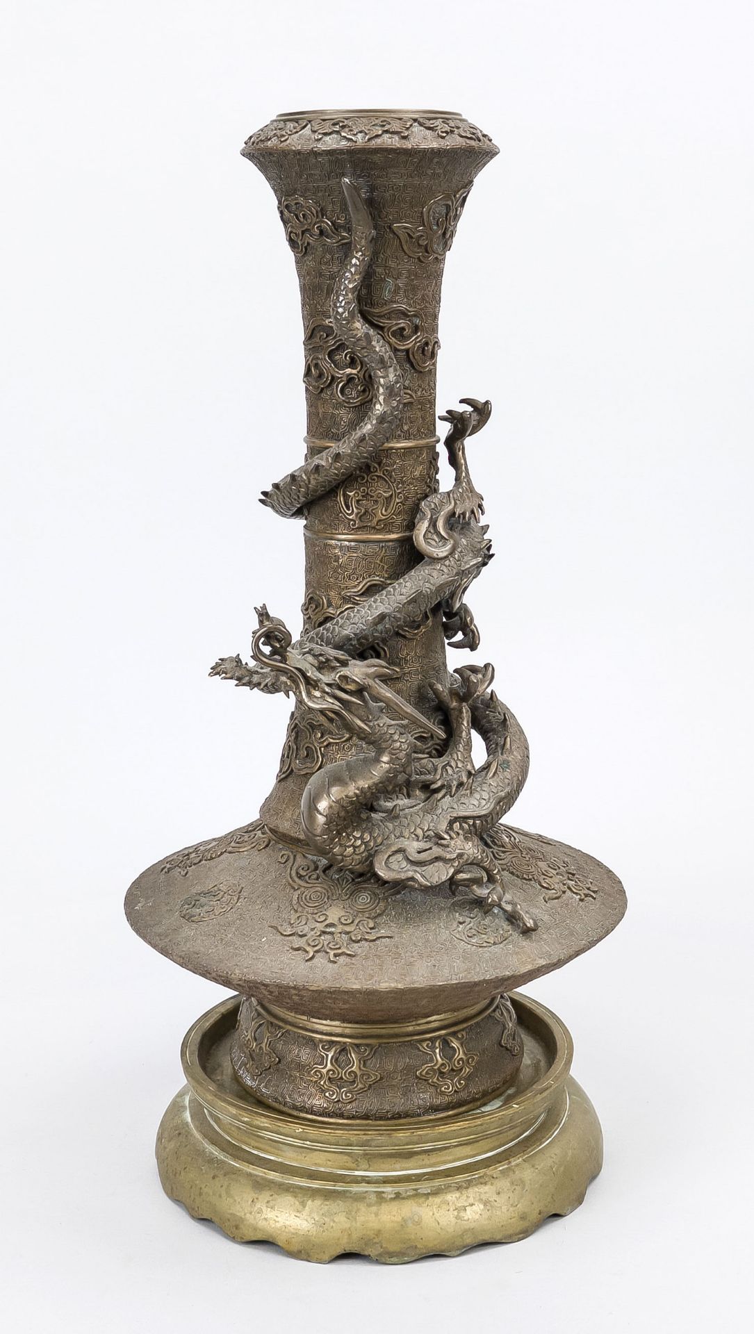 Dragon vase, Japan, probably early 20th century, bronze. A fully sculpted dragon coiling downwards
