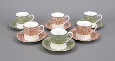 Six coffee cups with saucer, Royal Worcester, Fine Bone China, England, 1966, from the 'Balmoral'