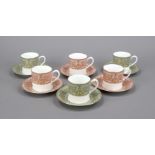 Six coffee cups with saucer, Royal Worcester, Fine Bone China, England, 1966, from the 'Balmoral'