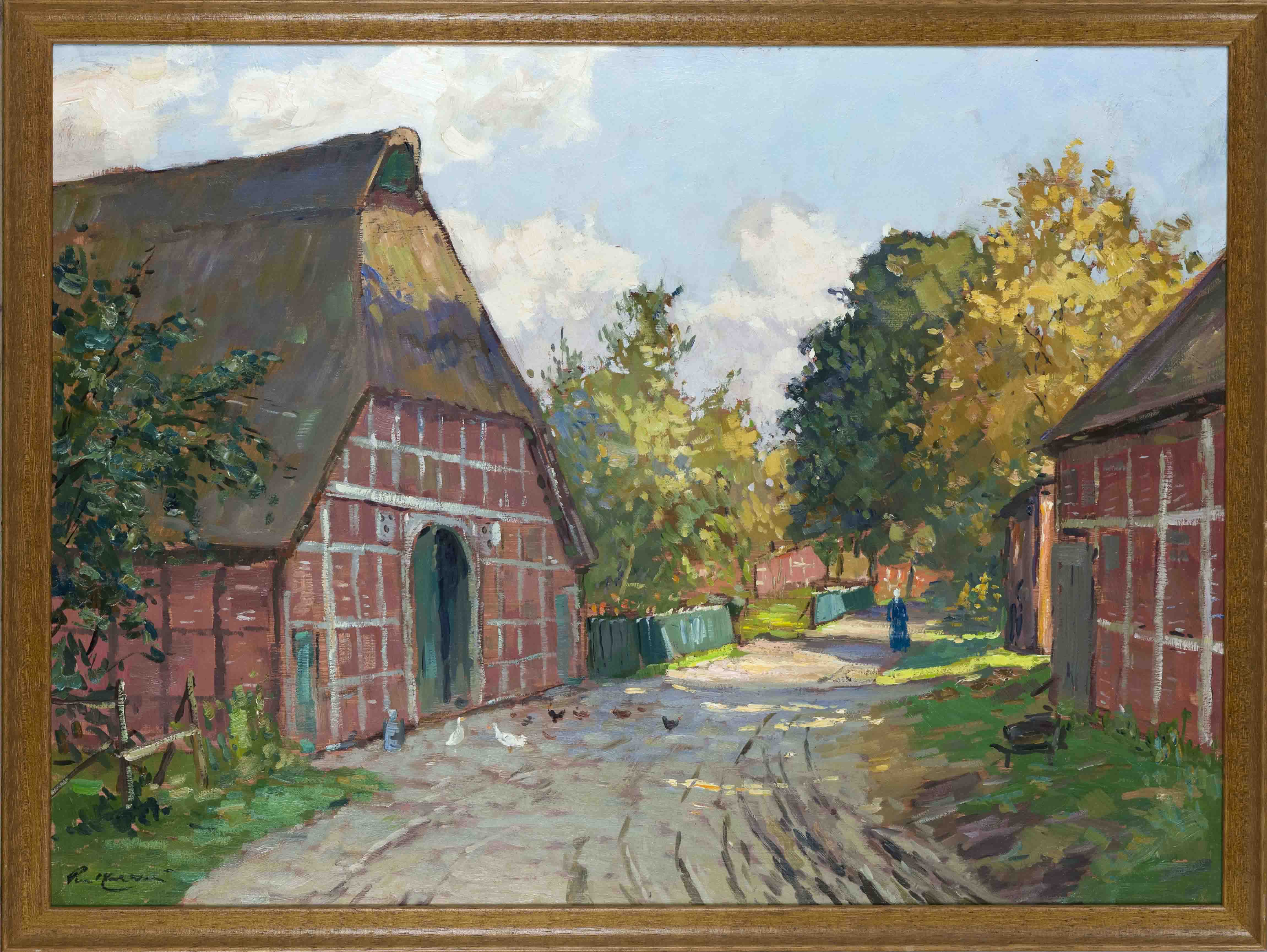 Paul Ernst Wilke (1894-1971), Bremerhaven landscape painter, Dorfstraße in Oese (Basdahl), 1958, oil