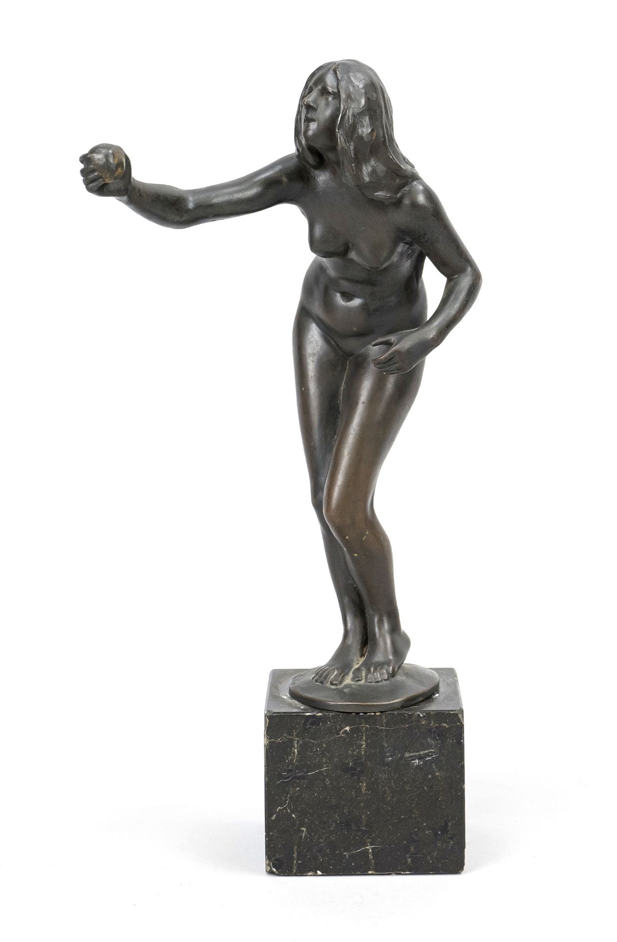 Arthur Lange (1875-1929), probably, ''Eva picking the apple'', gray-brown patinated bronze,