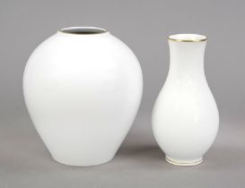 Two vases, KPM Berlin, marks 1962-1992, 1st choice, green imperial orb mark, rose vase, designed