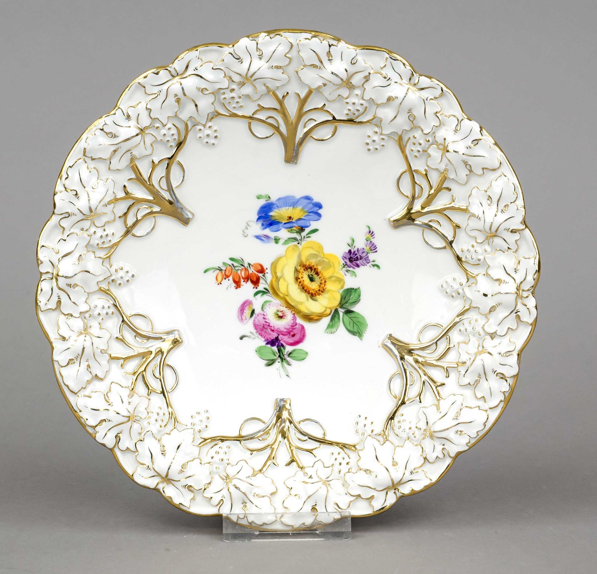 A ceremonial bowl, Meissen, mark 1850-1924, 1st choice, curved form, polychrome flower painting in