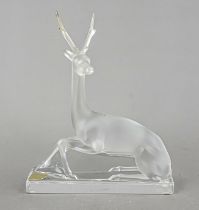 Stag/gazelle, France, 2nd half 20th century, Lalique, clear and frosted glass, on rectangular