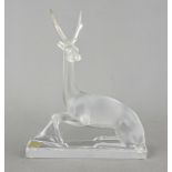 Stag/gazelle, France, 2nd half 20th century, Lalique, clear and frosted glass, on rectangular