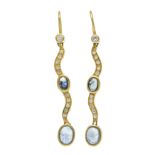 Sapphire and brilliant-cut diamond ear pendant GG 585/000 with 4 oval sapphire cabochons 7.6 x 5.8