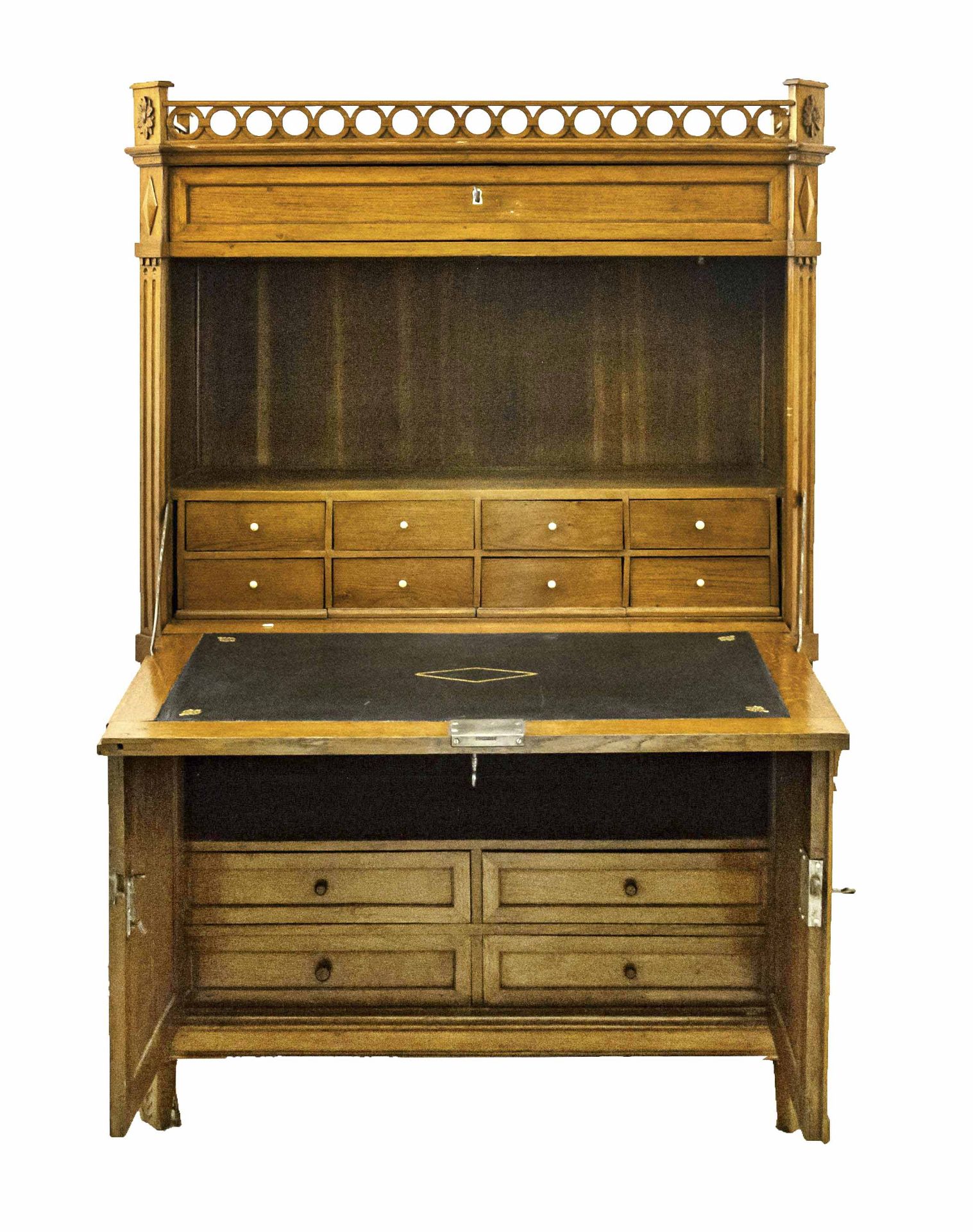 Empire secretary around 1800, oak with inlays of precious woods on the front, straight body - Image 2 of 2