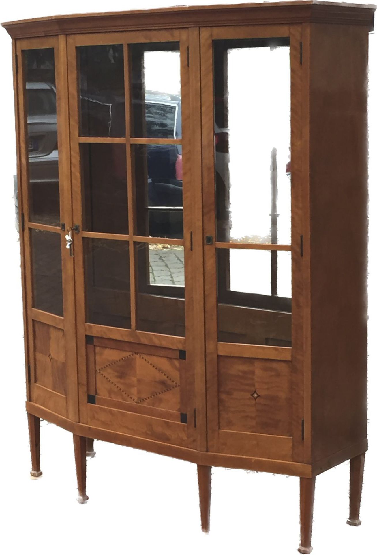 Glass cabinet in Biedermeier style around 1900/1910, mirrored back wall, 170 x 140 x 45 cm - The