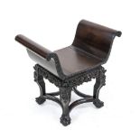 Small bench, Asia, 1st half 20th century, dark hardwood. Open-worked and ornamentally carved,