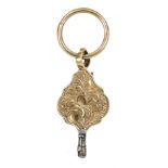 antique pocket watch key, RG 585/000, 19th century, square burst, with retractable hook, length 4.
