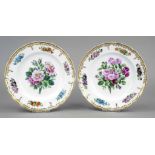 Two plates, KPM Berlin, mark 1847-49, 1st choice, shape Neuglatt, polychrome flower painting in