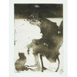 Horst Janssen (1929-1995), ''Morgen-Lydia. Selbst mit Katze'', 1987, etching with aquatint on laid