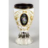 Goblet glass, 19th century, polygonal stand (chipped), ovoid dome, clear glass, dome with red