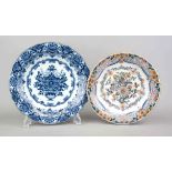 Two round bowls, Makkum, Holland, 20th century, bowl with polychrome flower painting, Ø 31 cm,