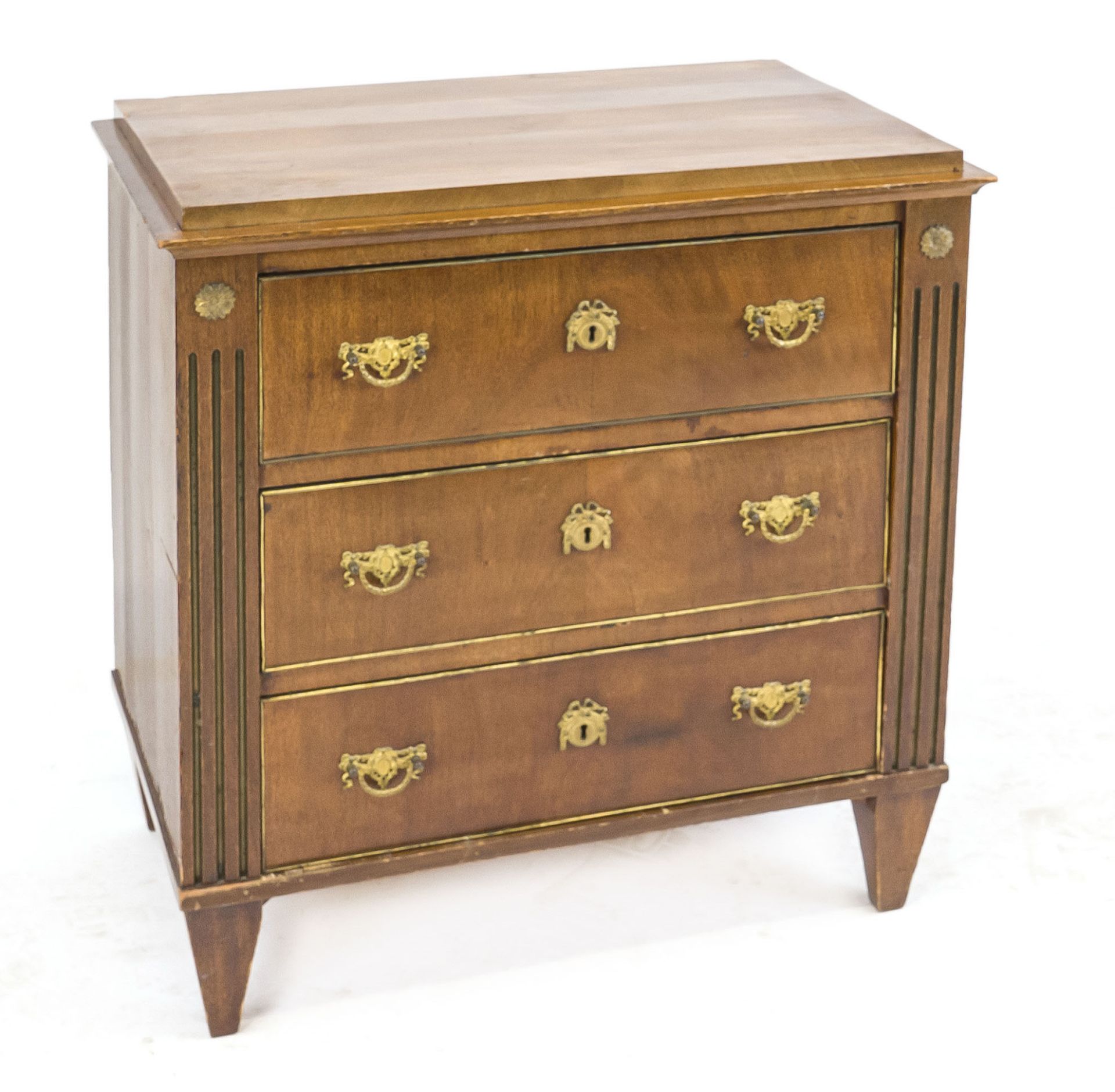 Classicist-style chest of drawers, c. 1900, mahogany, body with three drawers with brass edging