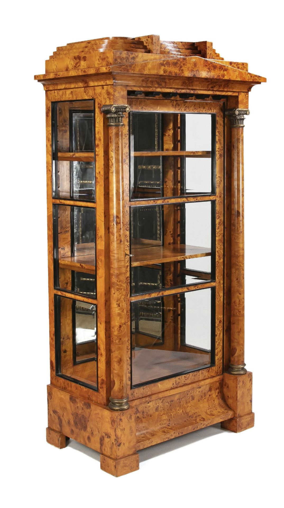 Biedermeier-style display cabinet, late 20th century, bird's eye maple root veneer, 1-door body