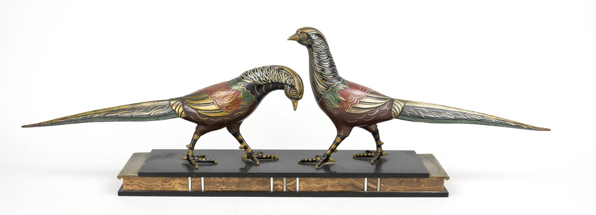 Anonymous Art Deco sculptor, c. 1920, large group of figures of two pheasants in the style of