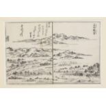 3 woodcuts, Japan 19th century, ''Yamato Meisho-tsue'' landscapes, each inscribed/signed in the