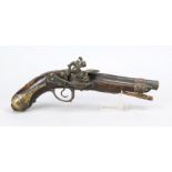 Flintlock pistol, 18th century, walnut stock, bronze barrel, octagonal towards the lock, round