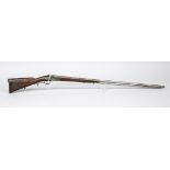 Hunting rifle, percussion, 19th century, walnut carved stock, lock and fittings with hunting